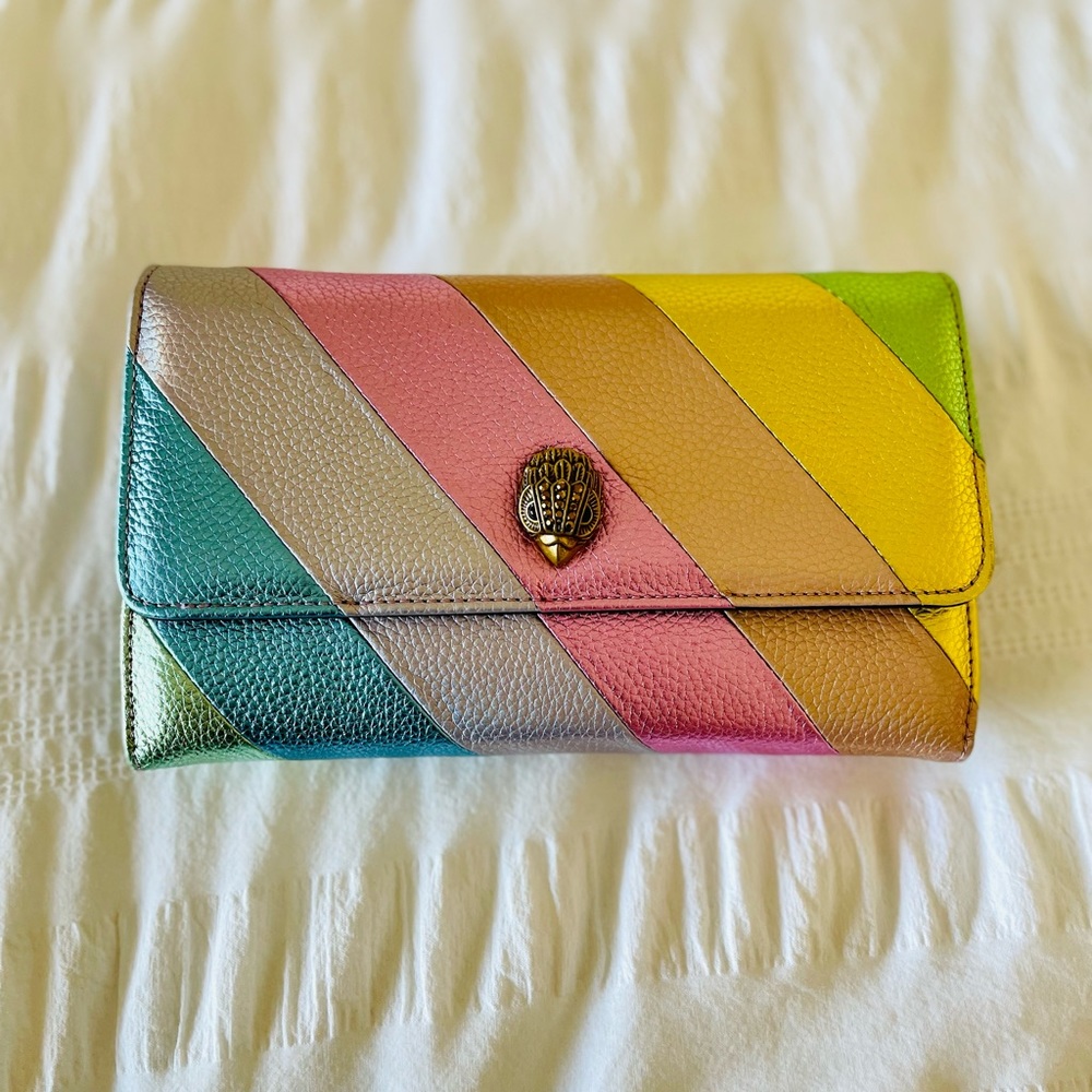 Kurt Geiger London Pastel Metallic Stripe Leather WOC with gold hardware